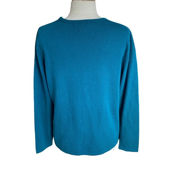 Lands' End 100% Cashmere Sweater Sz XL Teal Blue Old Money Quiet Luxury - Picture 6 of 9